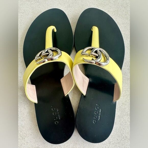 Gucci GG Marmont  Flip Flop Sandals Pastel Yellow Flat Thong Slides EU36.5 US6.5 - Picture 11 of 12
